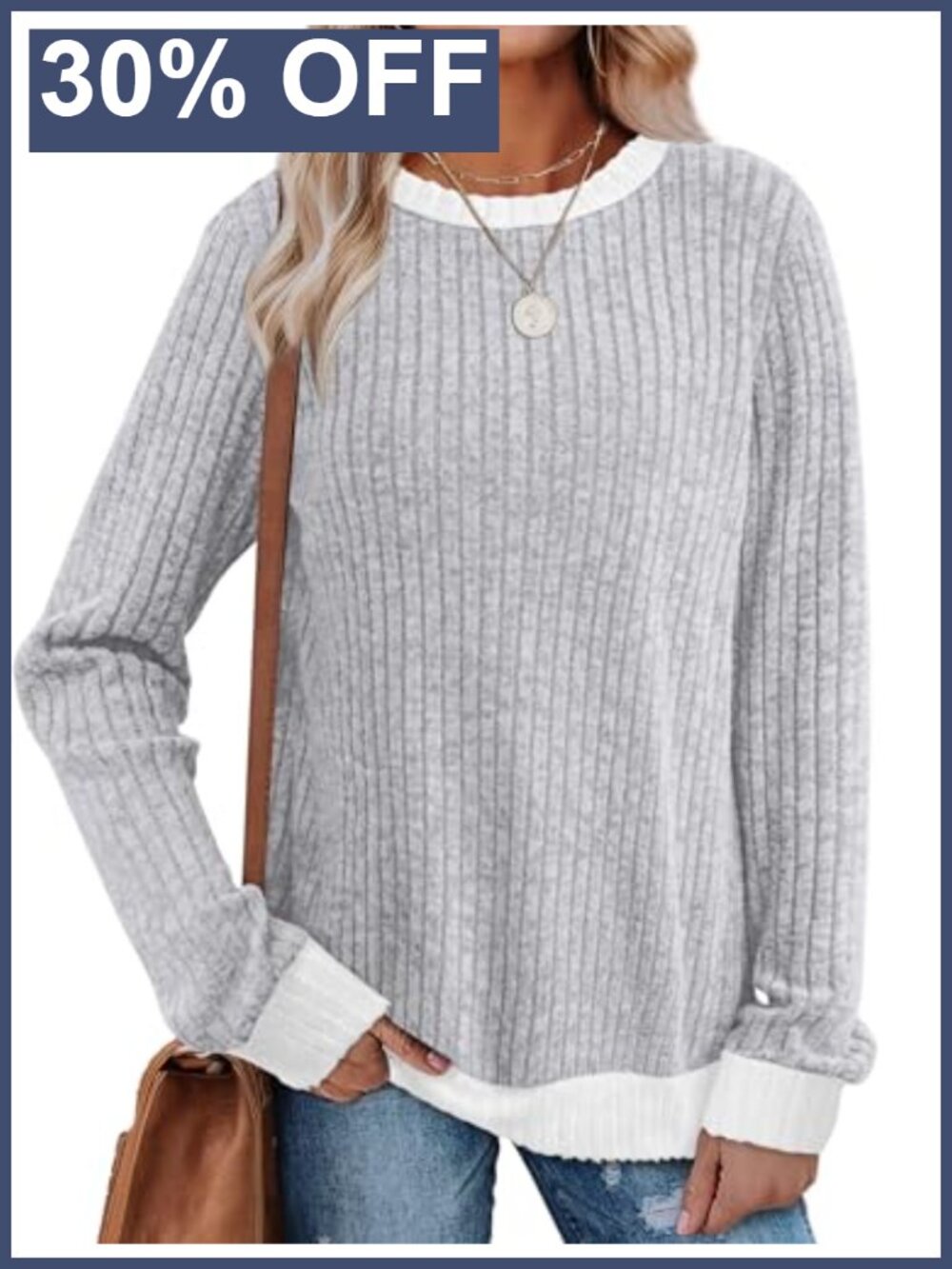 Sampeel Women's Long Sleeve Tunic Sweater Color Block Loose Fit Crewneck
